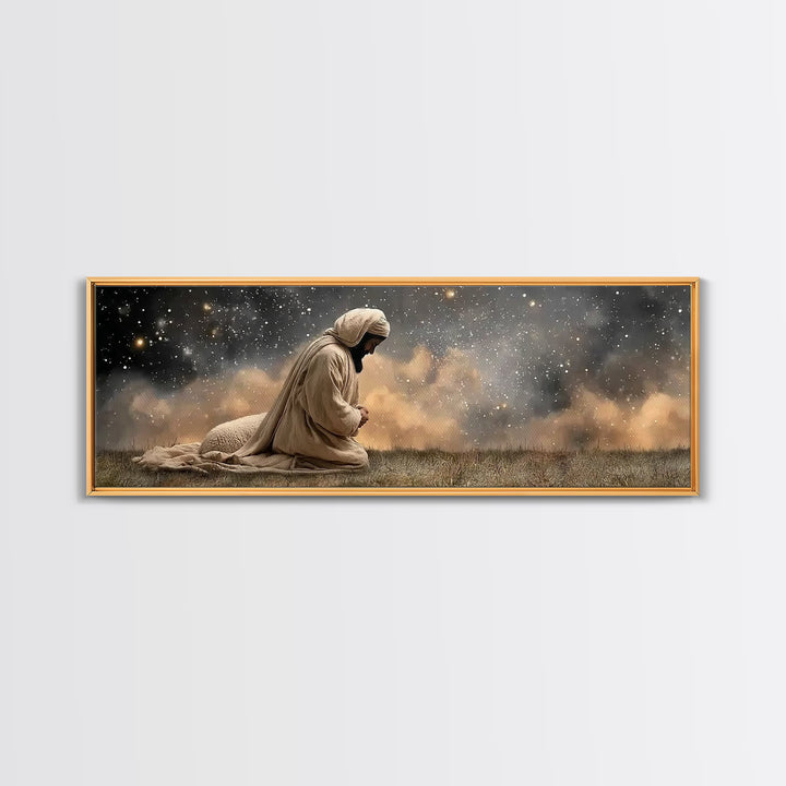 Starfield Prayer – Framed Canvas Print – Panoramic Frame – Christian Art Canvas – Christian Wall Art – Jesus Painting – Christian Christmas