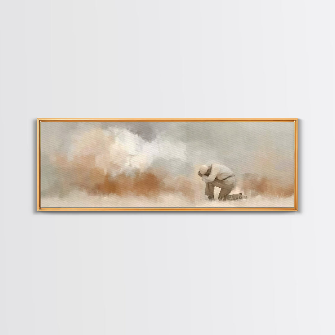 Desert Supplication | Framed Canvas Print | Panoramic Painting | Christian Wall Art | Christian Art Canvas | Jesus Painting | Christmas Art