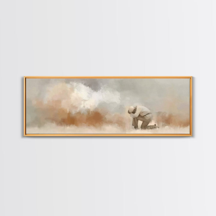 Desert Supplication | Framed Canvas Print | Panoramic Painting | Christian Wall Art | Christian Art Canvas | Jesus Painting | Christmas Art