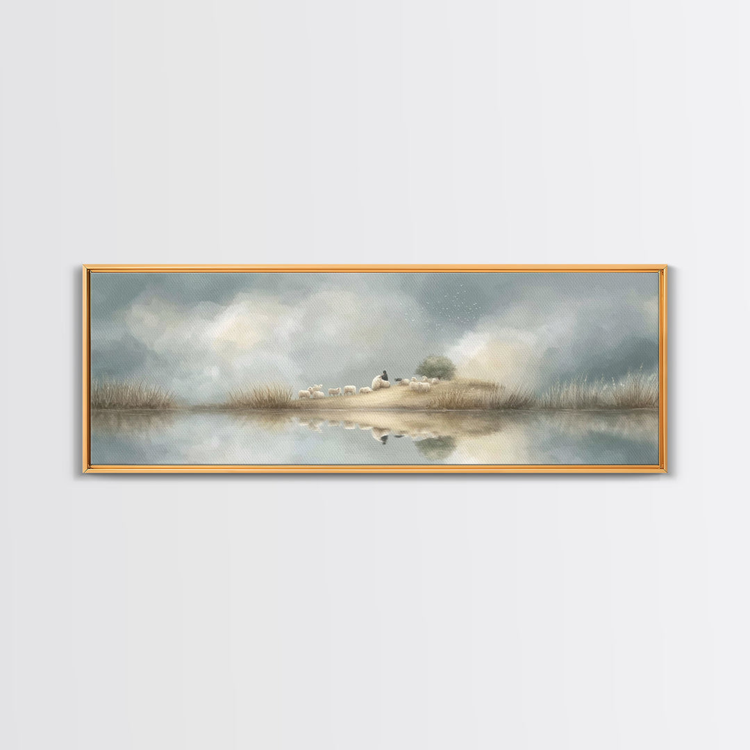 Hillside Morning Peace | Framed Canvas Print | Panoramic Painting | Christian Wall Art | Jesus Art Print | Modern Christian Art | Christmas