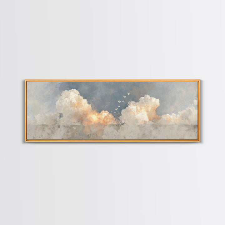 Doves Of Light | Framed Canvas Print | Christian Wall Art | Panoramic Art | Christian Art Print | Christmas Art | Minimalist Christian Art