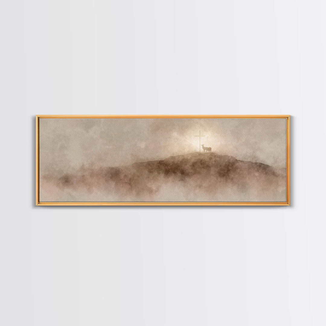 Lamb Of Dawn, Framed Canvas Print, Panoramic Wall Art, Christian Art Print, Christmas Art Work, Christian Wall Art, Modern Christian Art