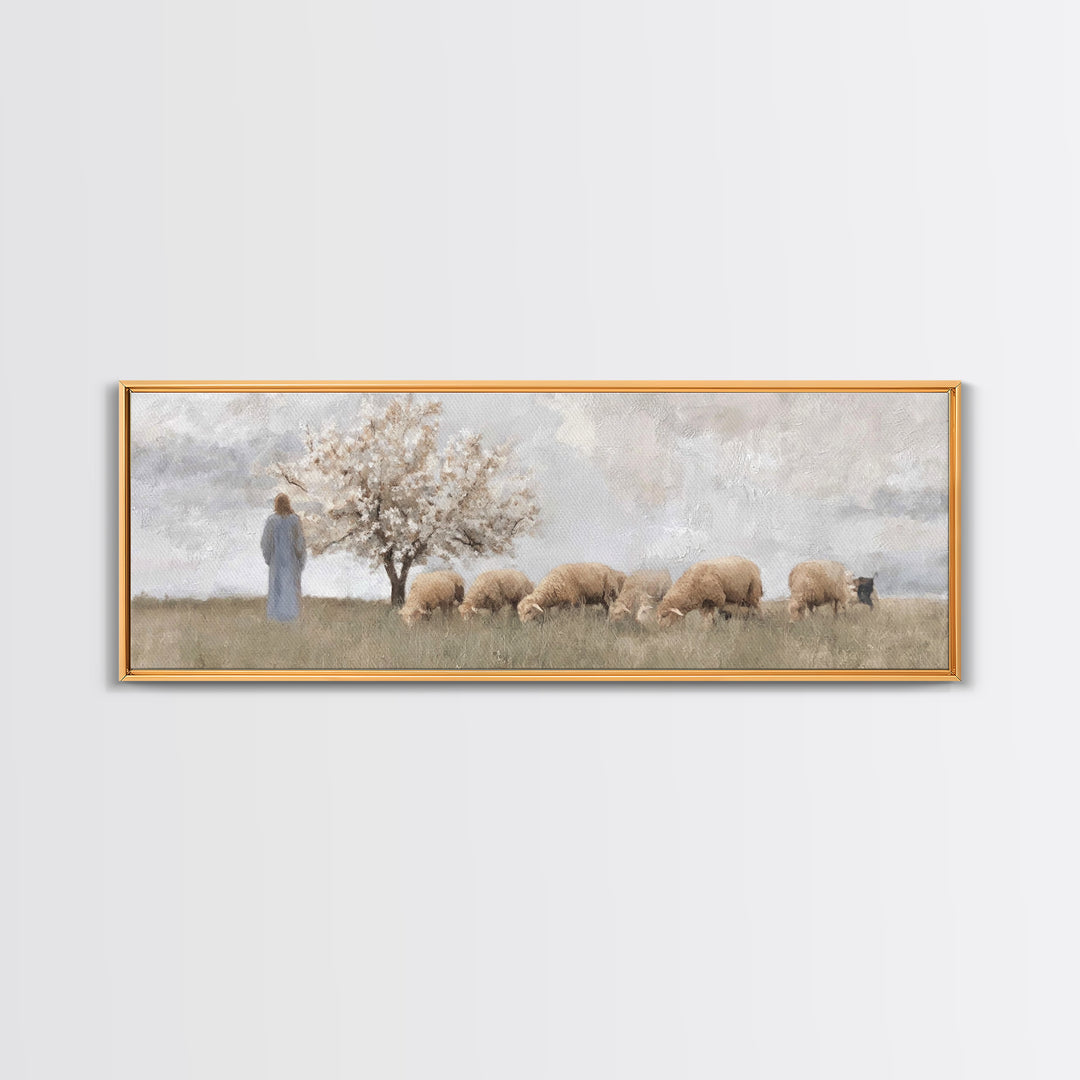 Guiding Orchard Path | Framed Canvas Print | Christian Painting | Panoramic Wall Art | Christian Art Canvas | Christmas Art | Jesus Paintin