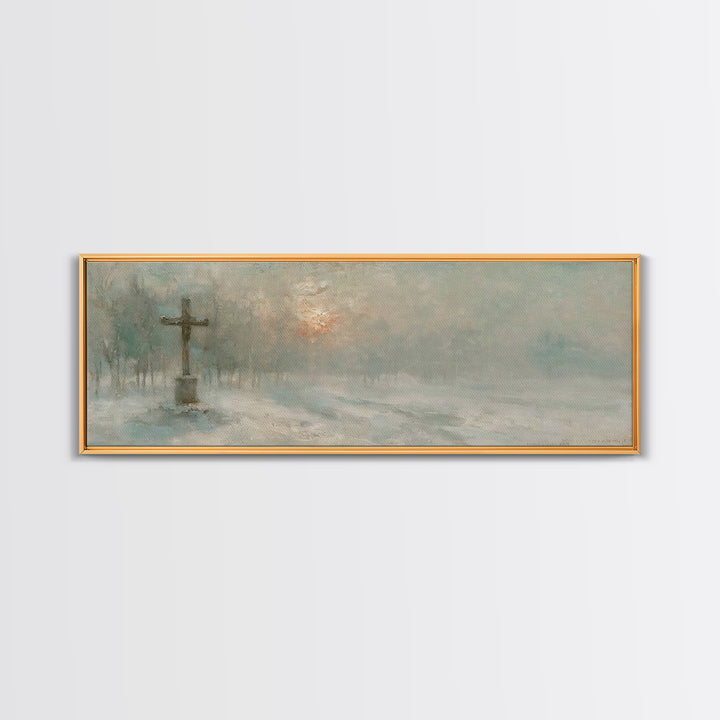 Silent Dawn Cross | Framed Canvas Print | Christian Art Canvas | Panoramic Painting | Christmas Wall Art | Modern Christian Art | Christian