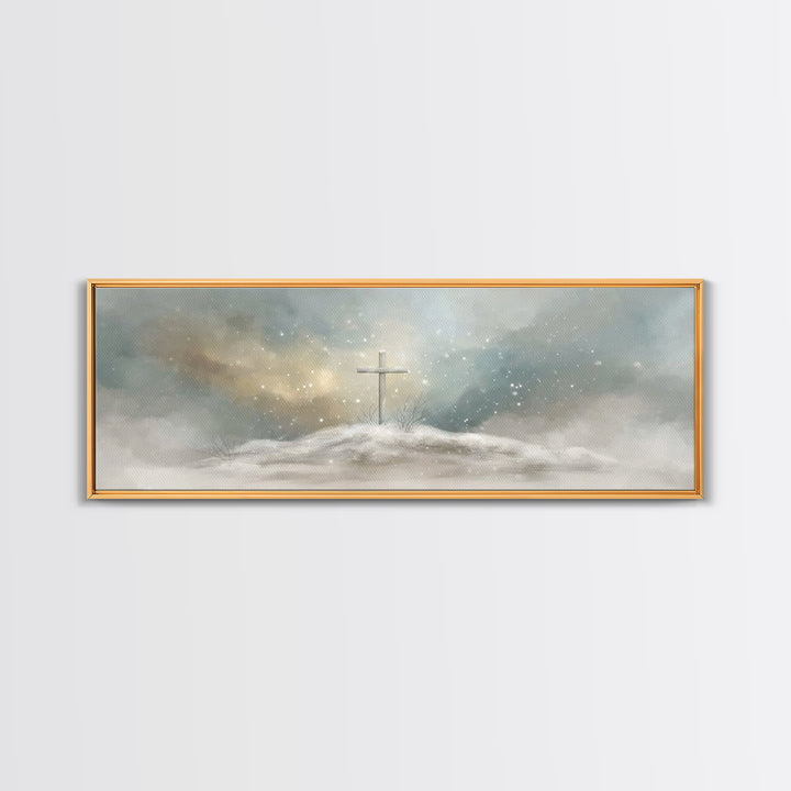 Cross Of Stillness – Framed Canvas Print – Christian Art Print – Panoramic Wall Art – Christmas Art – Christian Decor – Unique Christian Ar