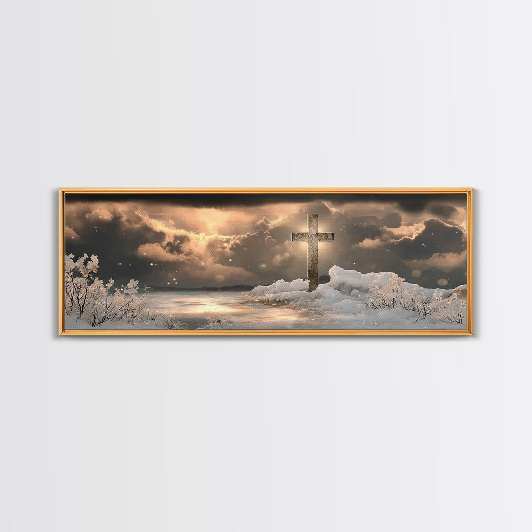 Holy Winter Glow – Framed Canvas Print – Christian Wall Art – Panoramic Painting – Christian Art Gift – Christmas Canvas Wall Art – Jesus A