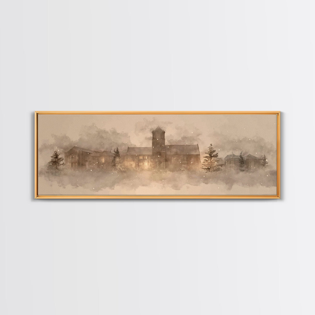 Cathedral In Quiet | Framed Canvas Print | Christian Wall Art | Extra Wide Art | Christian Art Painting | Christmas Art | Christian Home De