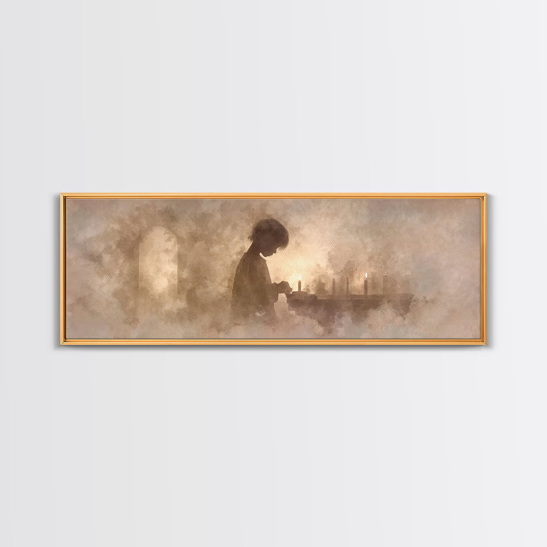 Little Prayer Light – Framed Canvas Print – Christian Wall Art – Panoramic Art – Christian Art Canvas – Christmas Art – Christian Decoratio