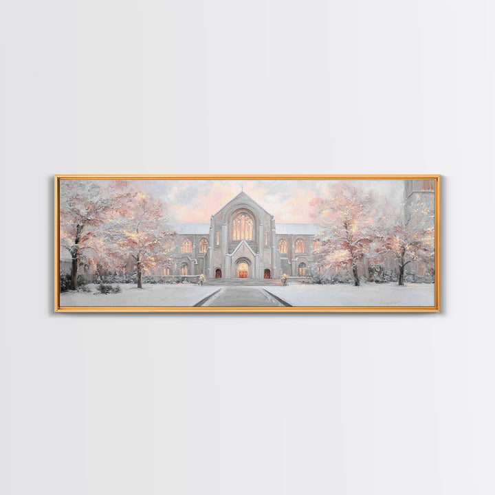Evening Cathedral Light, Framed Canvas Print, Christian Wall Art, Panoramic Art, Christian Painting, Christmas Art, Framed Christian Art