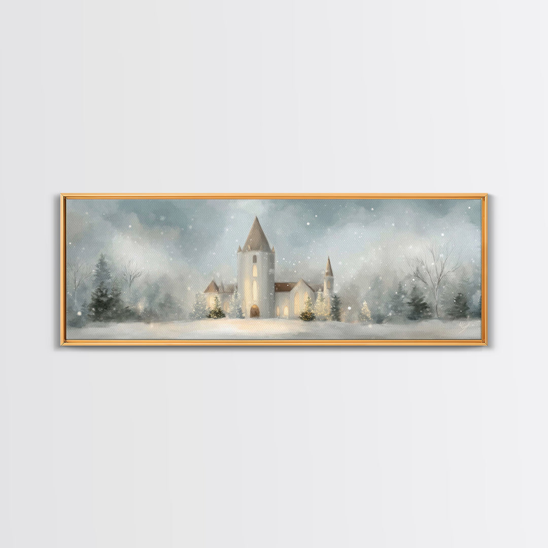 Light Of The Chapel – Framed Canvas Print – Christian Wall Art – Panoramic Painting – Christmas Art – Christian Art Canvas – Christian Deco