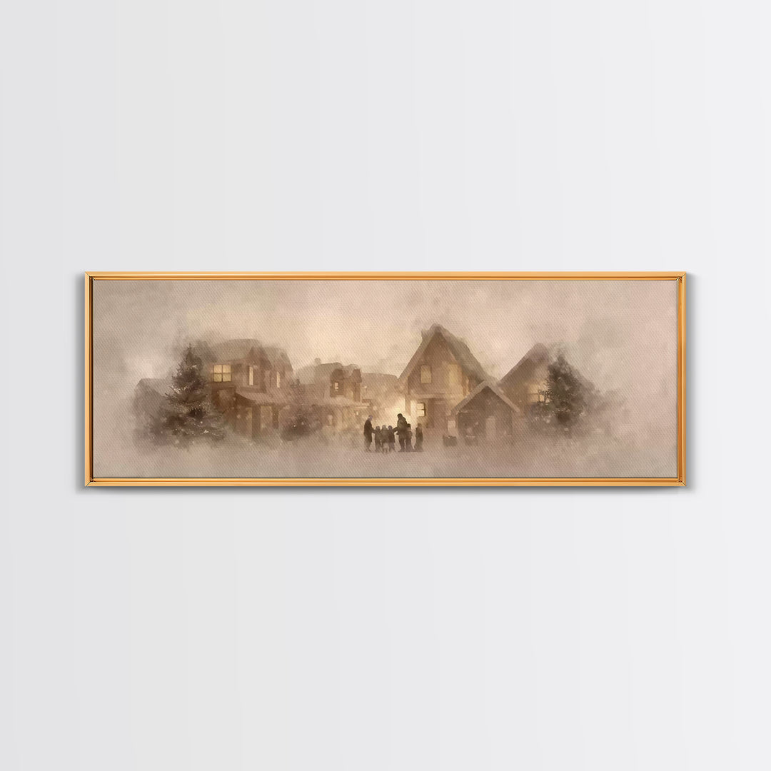 Village Of Blessings | Framed Canvas Print | Christian Art Print | Panoramic Art | Christmas Art Work | Christian Christmas Decor | Christi