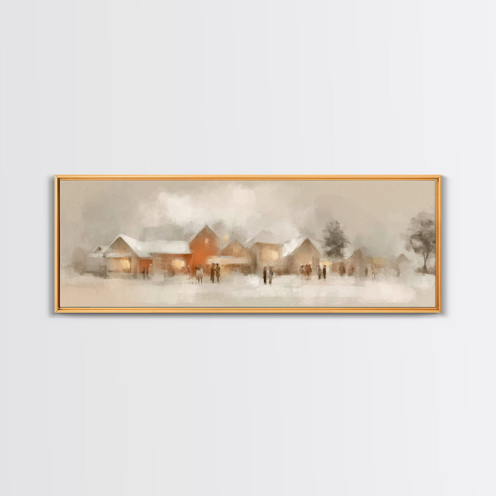 Hearthside Gathering – Framed Canvas Print – Christian Wall Art – Panoramic Painting – Christmas Art – Christian Art Canvas – Christian Gif
