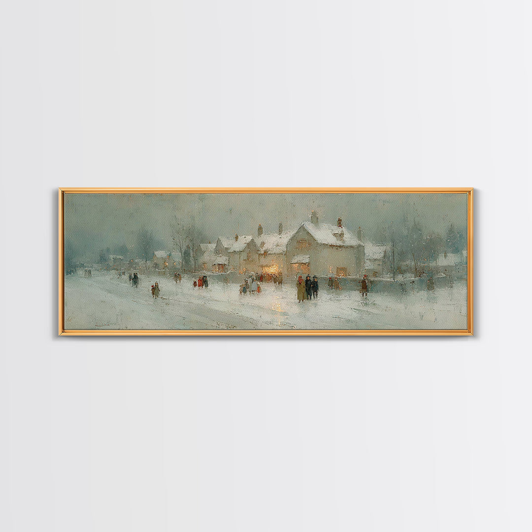 Winter Lane Joy, Framed Canvas Print, Christian Art Canvas, Panoramic Wall Art, Christmas Art Prints, Christian Decor, Moody Christian Art