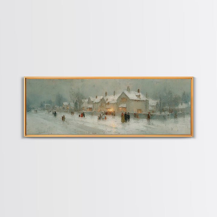 Winter Lane Joy, Framed Canvas Print, Christian Art Canvas, Panoramic Wall Art, Christmas Art Prints, Christian Decor, Moody Christian Art