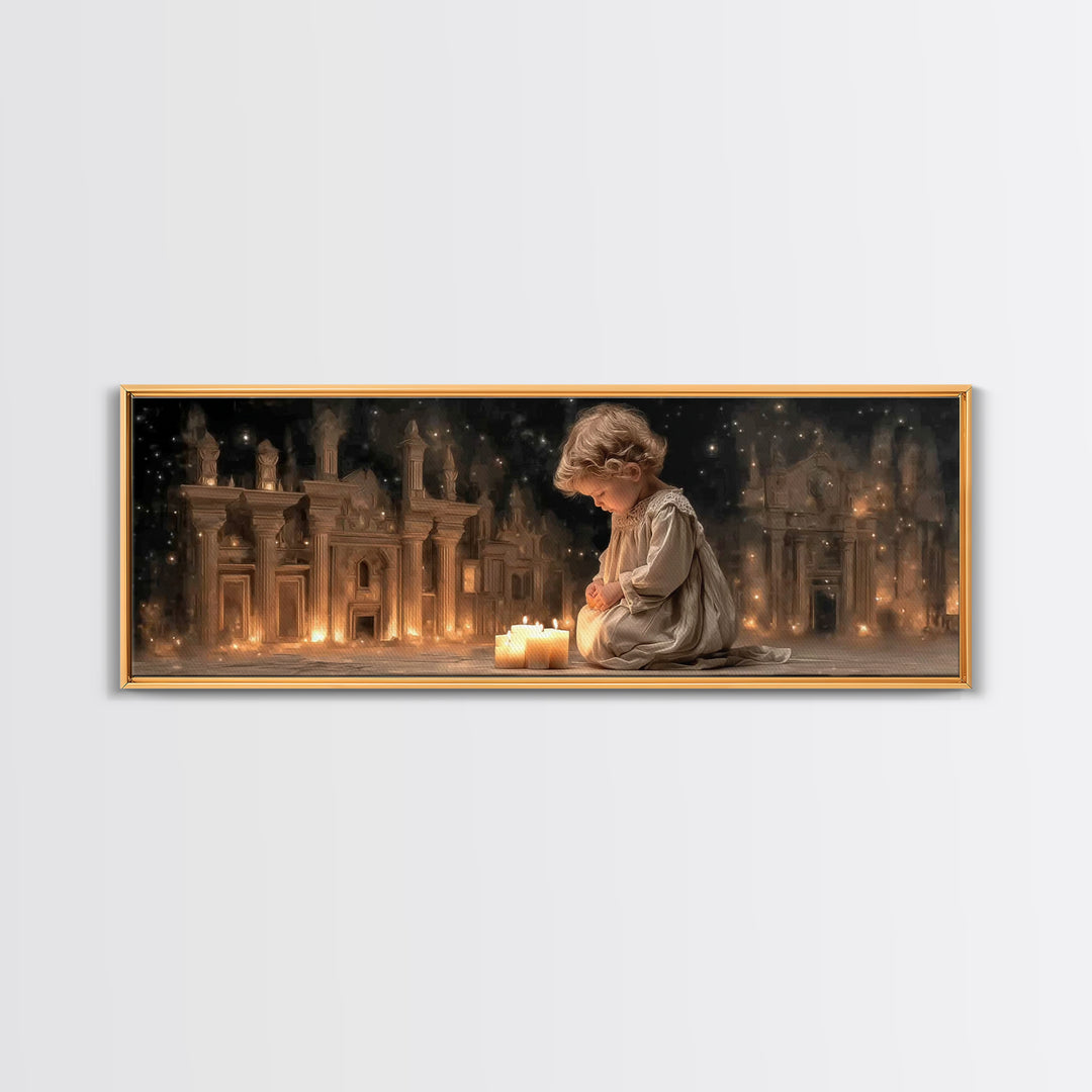 Childhood Devotion, Framed Canvas Print, Christian Art Canvas, Panoramic Wall Art, Christmas Art, Christian Art Gift, Modern Christian Art