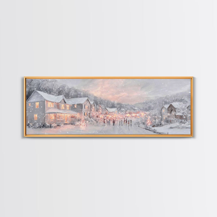 Winter Bethlehem Glow – Framed Canvas Print – Christian Wall Art – Christmas Art Prints – Christian Christmas Art – Panoramic Wall Art – Ch