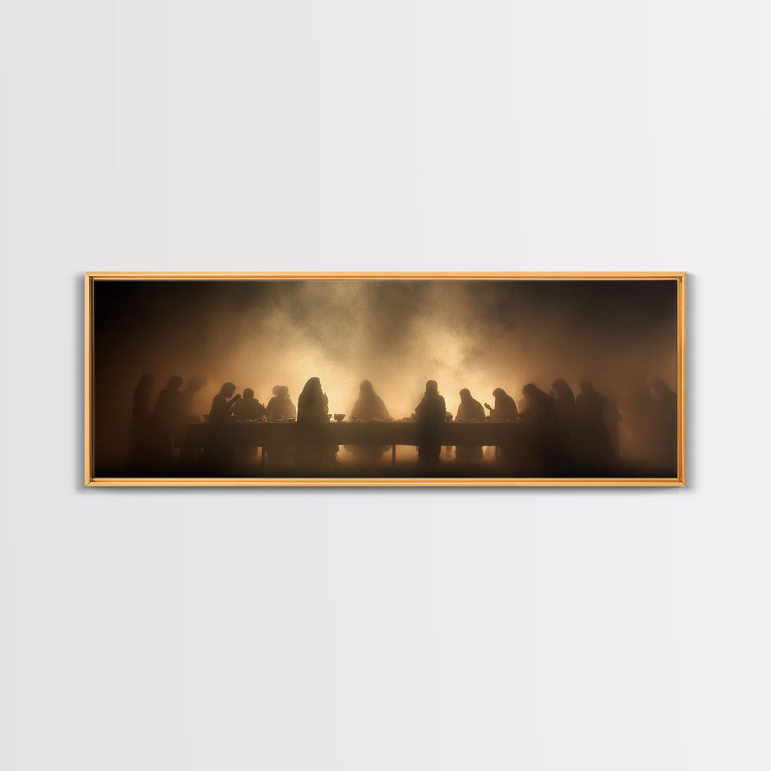 Sacred Supper Haze | Framed Canvas Print | Christian Art Canvas | Jesus Painting | Moody Christian Art | Panoramic Art | Christian Wall Art