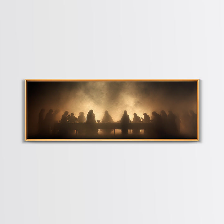 Sacred Supper Haze | Framed Canvas Print | Christian Art Canvas | Jesus Painting | Moody Christian Art | Panoramic Art | Christian Wall Art