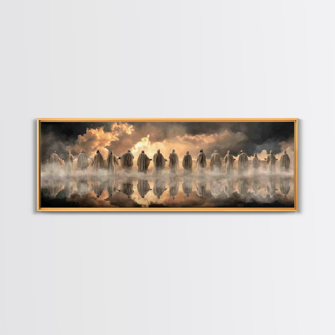 Heavenly Gathering Light – Framed Canvas Print – Christian Christmas Art – Christian Art Work – Panoramic Frame – Large Jesus Wall Art – Ch