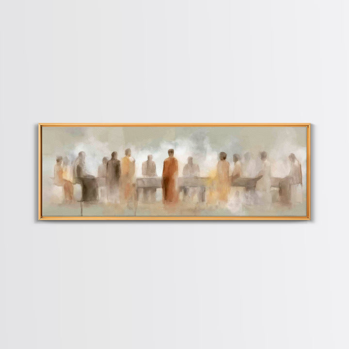 Quiet Disciples Dawn | Framed Canvas Print | Christian Art Painting | Minimalist Christian Art | Panoramic Wall Art | Jesus Canvas Art | Su