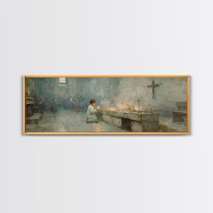 Sanctuary Candles | Framed Canvas Print | Christian Wall Art | Panoramic Painting | Christian Art Print | Christmas Art | Subtle Christian