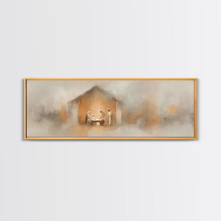 Nativity Glow, Framed Canvas Print, Panoramic Art, Christian Wall Art, Christian Art Canvas, Jesus Painting, Christmas Art