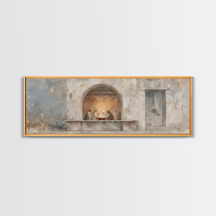 Sacred Arch Gathering, Framed Canvas Print, Panoramic Painting, Christian Art Canvas, Christian Wall Art, Christmas Art, Jesus Painting