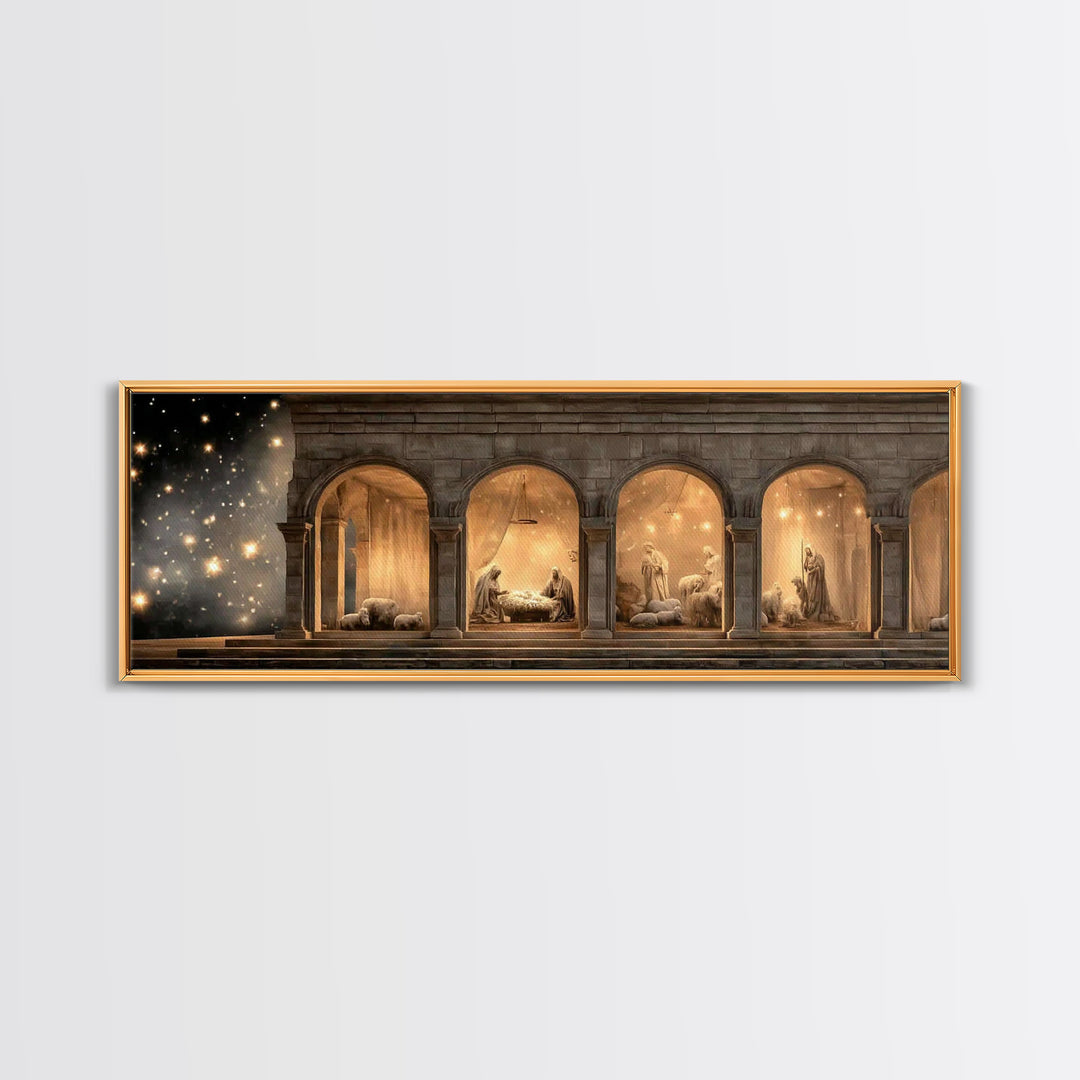 Bethlehem Archway Light - Framed Canvas Print - Panoramic Frame - Christian Art Canvas - Christian Wall Art - Jesus Painting