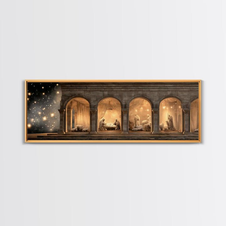 Bethlehem Archway Light - Framed Canvas Print - Panoramic Frame - Christian Art Canvas - Christian Wall Art - Jesus Painting