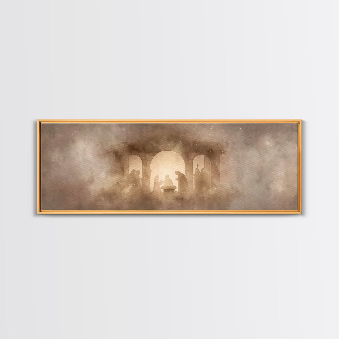 Shepherds In Stillness | Framed Canvas Print | Panoramic Art | Christian Art Canvas | Christian Wall Art | Jesus Painting | Christmas Art