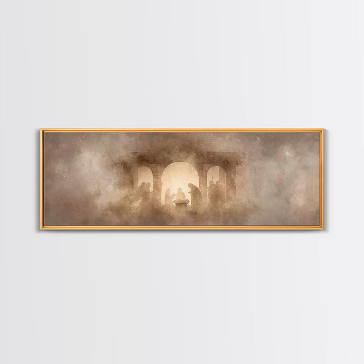 Shepherds In Stillness | Framed Canvas Print | Panoramic Art | Christian Art Canvas | Christian Wall Art | Jesus Painting | Christmas Art
