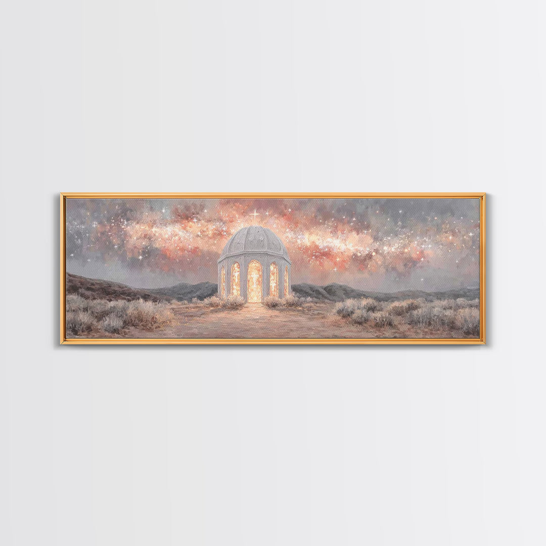 Starlit Sanctuary, Framed Canvas Print, Panoramic Print, Christian Wall Art, Christian Art Canvas, Christmas Art, Jesus Painting