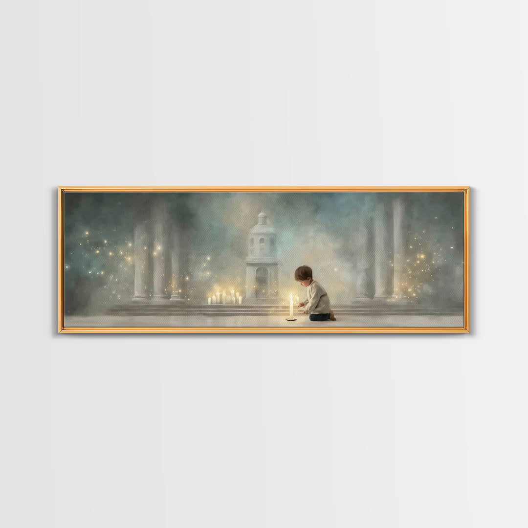 Faithful Candlelight – Framed Canvas Print – Christian Art Canvas – Panoramic Wall Art – Christmas Art – Christian Gift – Modern Christian