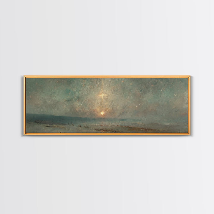 Heavenly Night Light, Framed Canvas Print, Christian Art Canvas, Panoramic Wall Art, Christian Christmas Art, Christian Wall Art, Jesus Pai