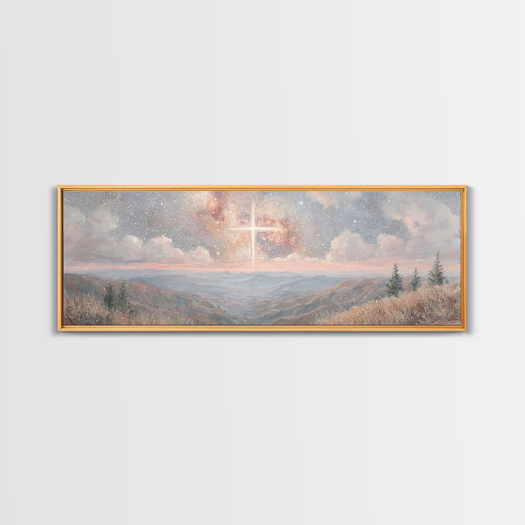 Glory In The Heights – Framed Canvas Print – Panoramic Wall Art – Christian Art Canvas – Christian Christmas Art – Jesus Painting – Christi