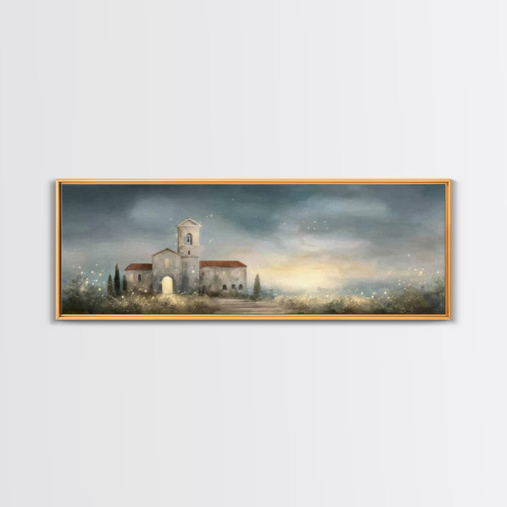 Sacred Horizon Glow, Framed Canvas Print, Christian Art Canvas, Panoramic Print, Christmas Art, Christian Wall Art, Jesus Painting