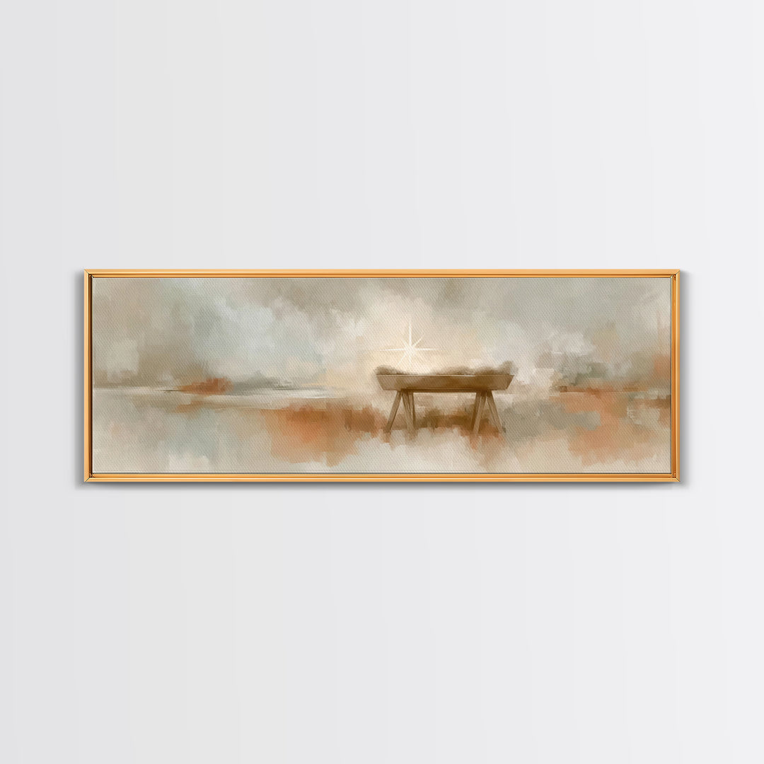 Manger Light Grace, Framed Canvas Print, Christian Art Canvas, Panoramic Print, Christian Wall Art, Christmas Art, Christian Christmas Art