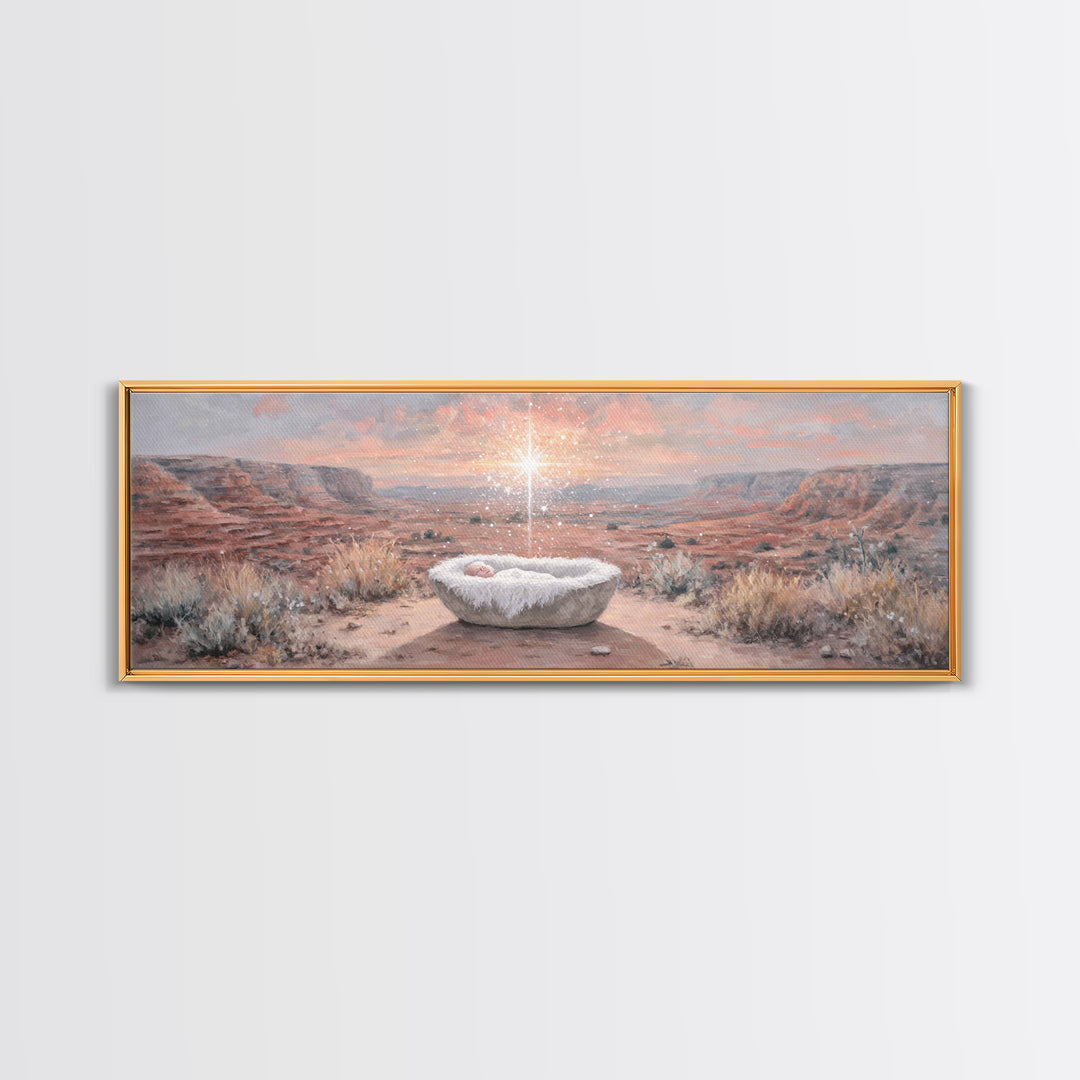 Holy Desert Dawn – Framed Canvas Print – Panoramic Wall Art – Christian Art Canvas – Jesus Christmas Art – Christmas Art – Christian Art