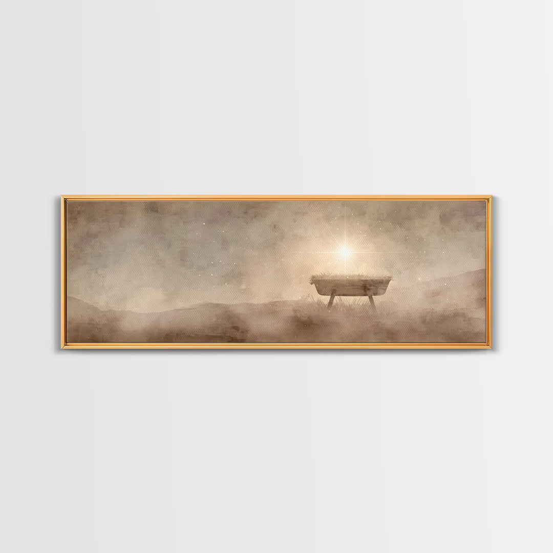 Manger Of Glory – Framed Canvas Print – Panoramic Painting – Christmas Art – Christian Wall Art – Christian Art Canvas – Jesus Christmas Ar