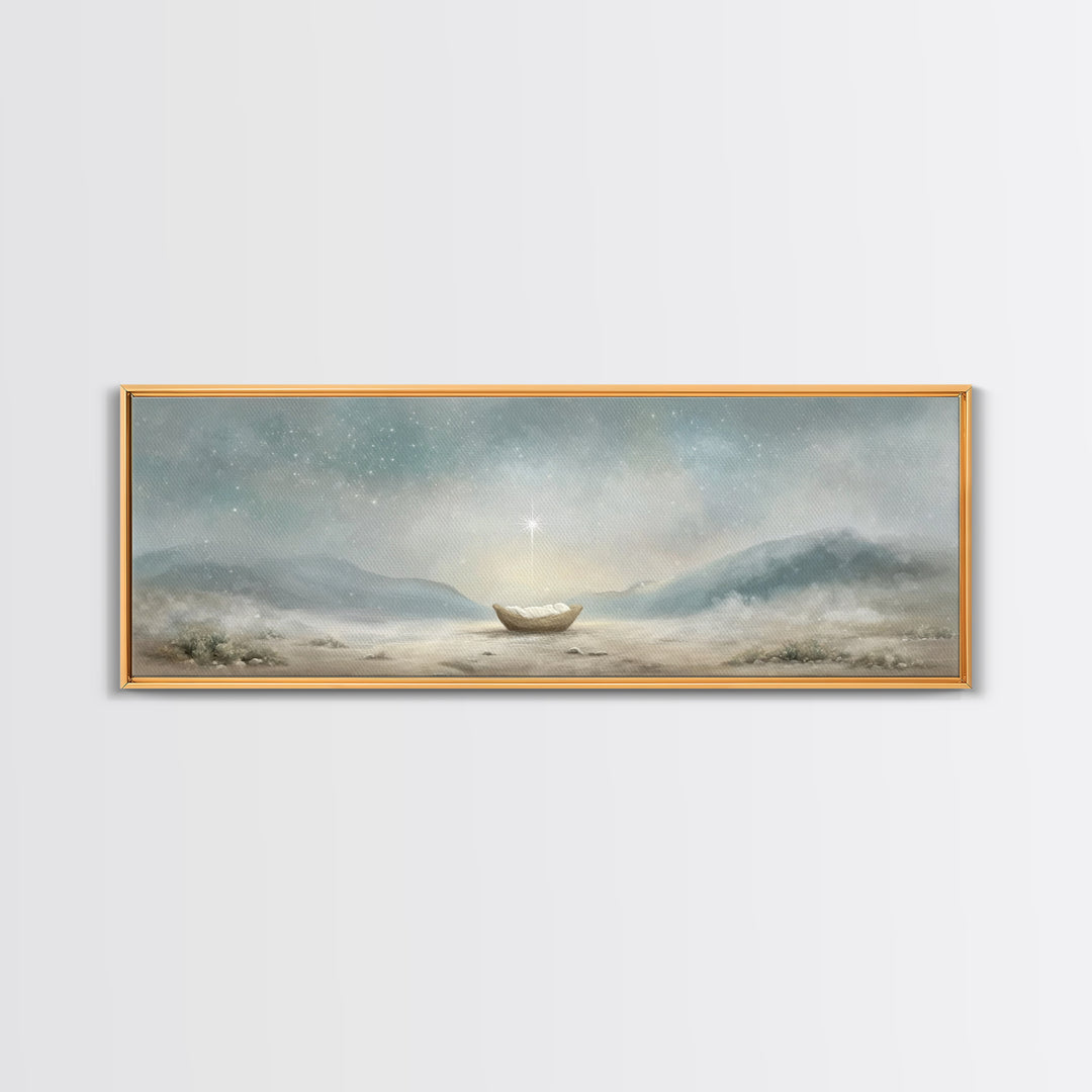 Heaven’s Soft Arrival, Framed Canvas Print, Panoramic Wall Art, Christian Art Canvas, Christmas Art, Christian Christmas Art, Jesus Paintin