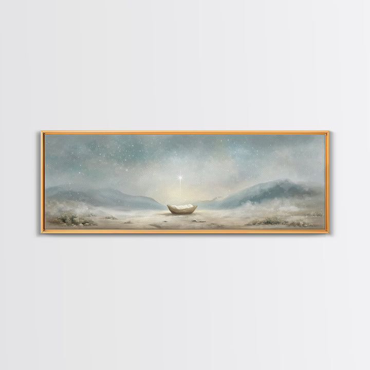 Heaven’s Soft Arrival, Framed Canvas Print, Panoramic Wall Art, Christian Art Canvas, Christmas Art, Christian Christmas Art, Jesus Paintin
