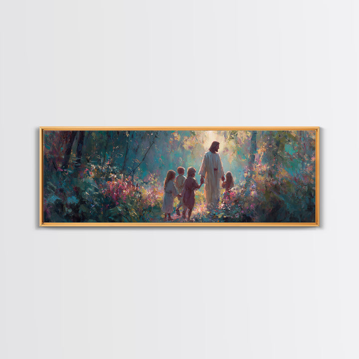 Light In The Garden | Framed Canvas Print | Christian Wall Art | Christian Art Canvas | Jesus Painting | Panoramic Painting | Christian Chr