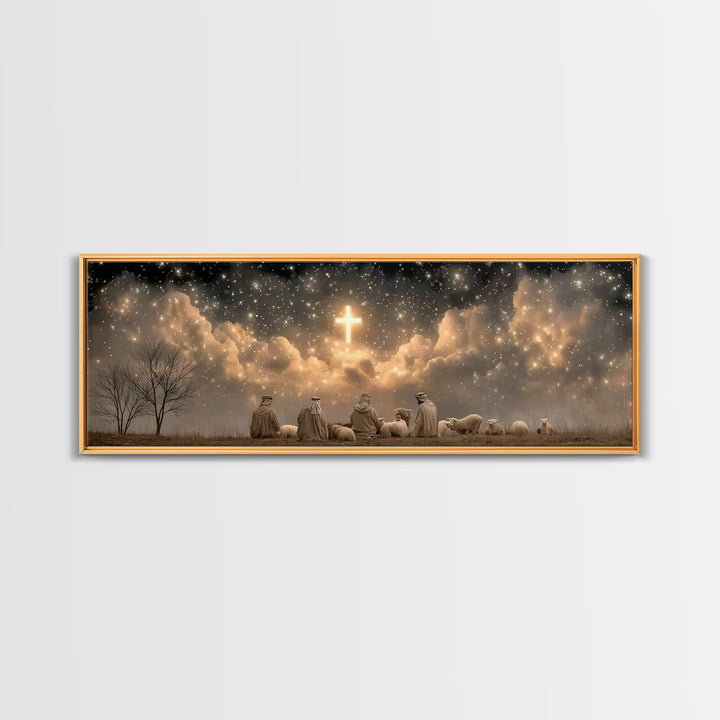 Night Of Promise, Framed Canvas Print, Christian Art Canvas, Panoramic Wall Art, Christmas Art, Christian Wall Art, Christian Christmas