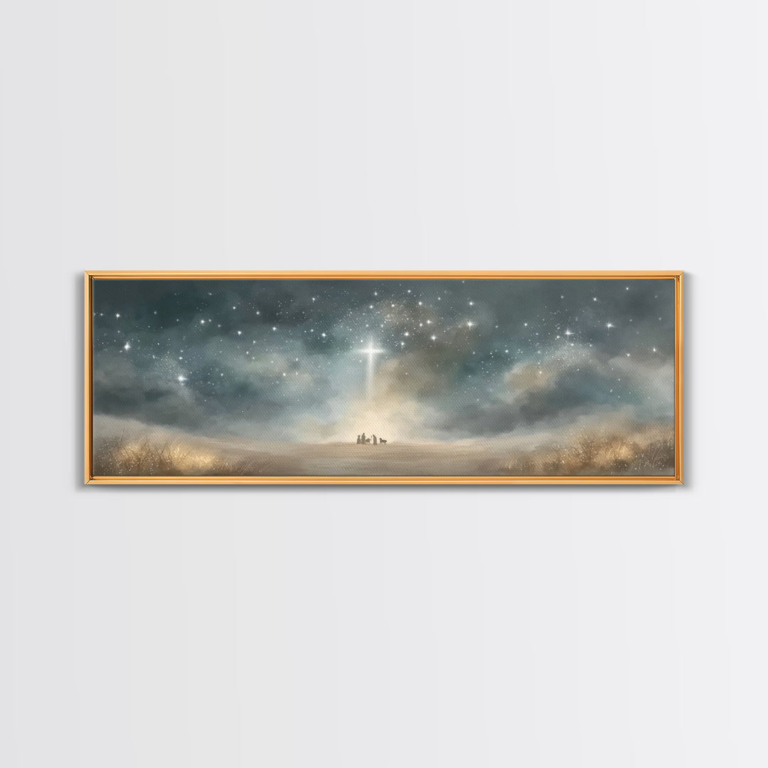 Heavenly Watchers | Framed Canvas Print | Panoramic Painting | Christian Wall Art | Christmas Art | Christian Art Canvas | Jesus Christmas