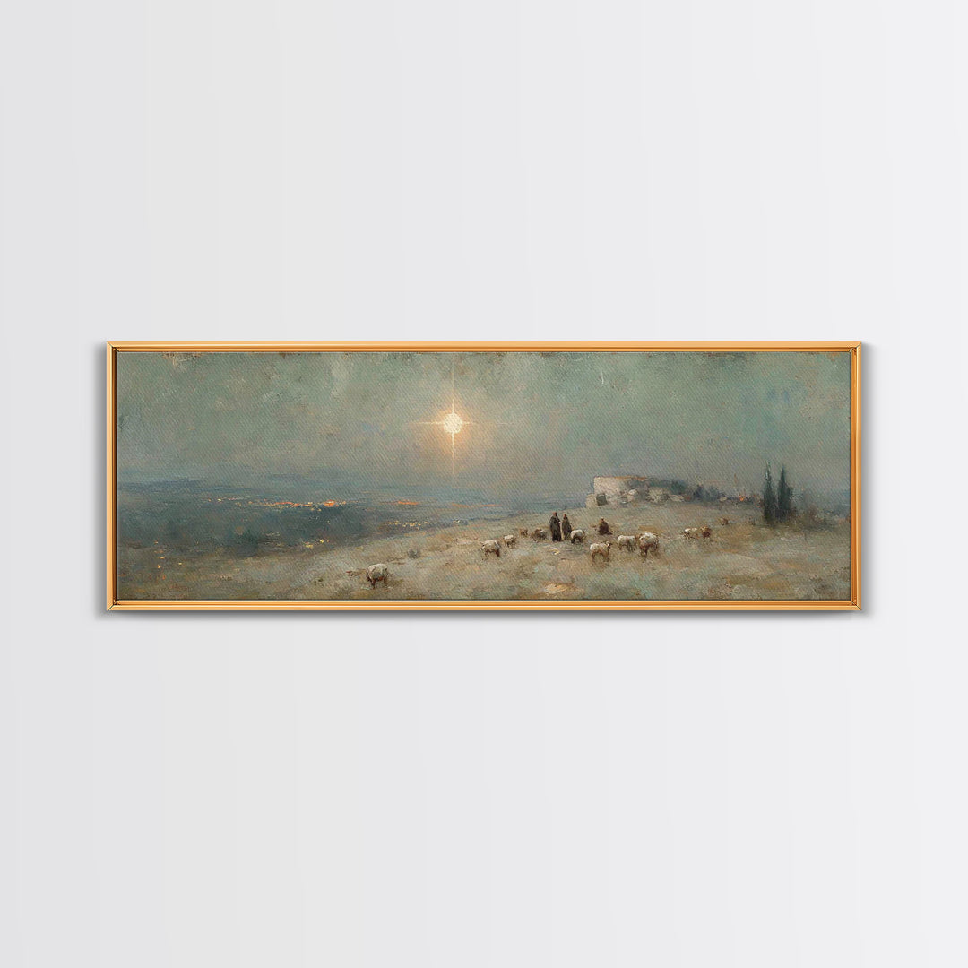 Glory In The Fields – Framed Canvas Print – Panoramic Print – Christian Art Canvas – Christmas Art – Christian Wall Art – Christian Christm