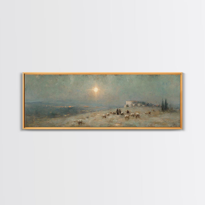 Glory In The Fields – Framed Canvas Print – Panoramic Print – Christian Art Canvas – Christmas Art – Christian Wall Art – Christian Christm