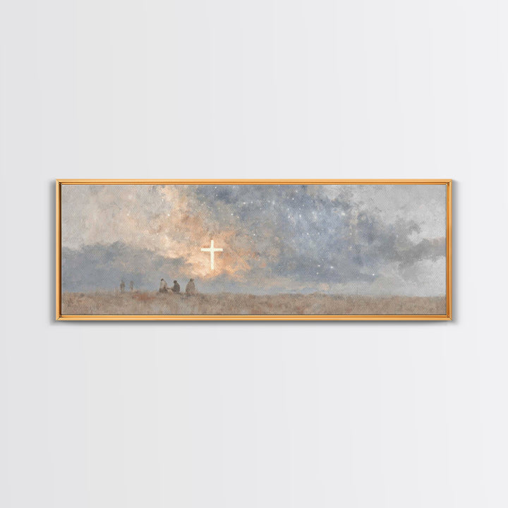 Cross Of Wonder, Framed Canvas Print, Christian Wall Art, Panoramic Frame, Christian Art Canvas, Christmas Art, Jesus Painting