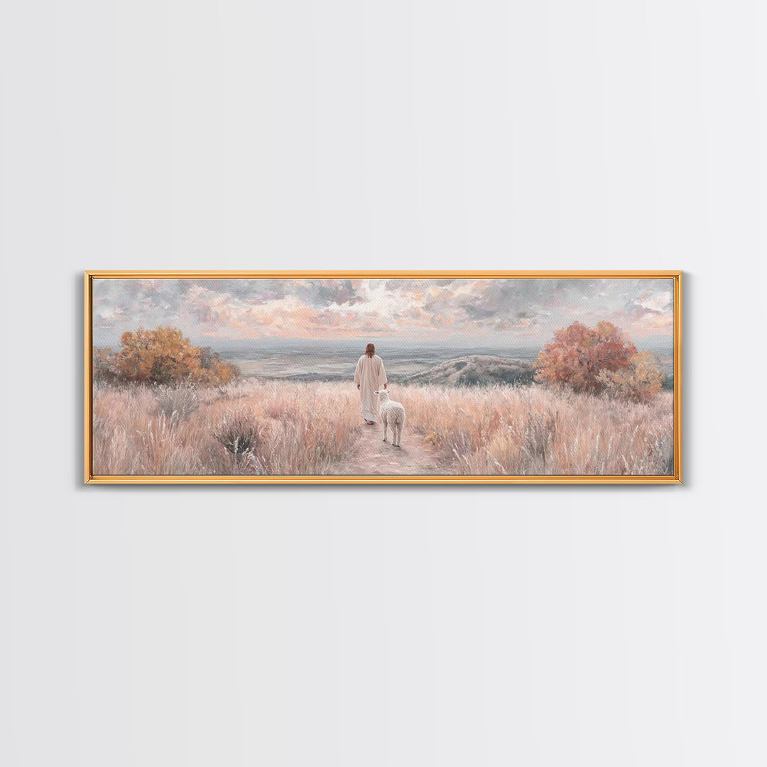 Shepherd’s Companion, Framed Canvas Print, Panoramic Painting, Christian Art Canvas, Christian Wall Art, Jesus Painting, Christian Decor