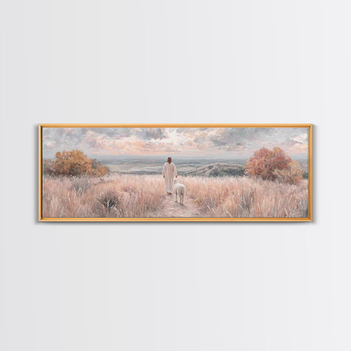 Shepherd’s Companion, Framed Canvas Print, Panoramic Painting, Christian Art Canvas, Christian Wall Art, Jesus Painting, Christian Decor