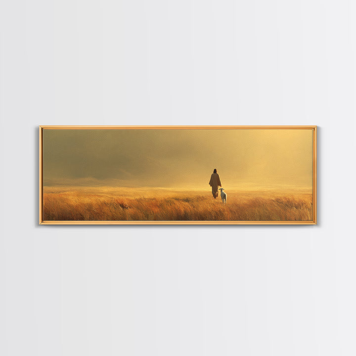 Pasture Of Peace | Framed Canvas Print | Christian Wall Art | Christian Art Canvas | Panoramic Art | Jesus Painting | Christian Decor